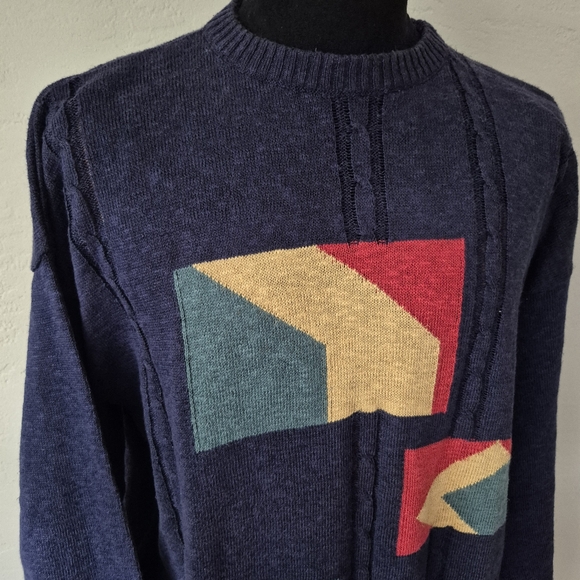Colorful Geometric 90s  Men's Sweater XL - Picture 3 of 7